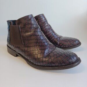 Stelle Monelle Chelsea Boots Brown Croco Embossed Leather Ankle Booties Size 6.5